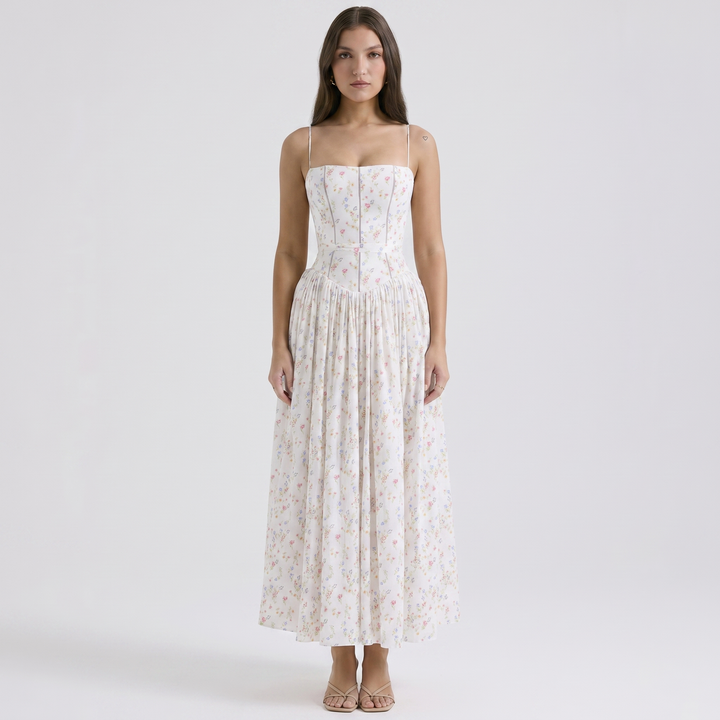 Women's Corset Maxi Dress Spaghetti Strap Full Skirt A Line Sundress