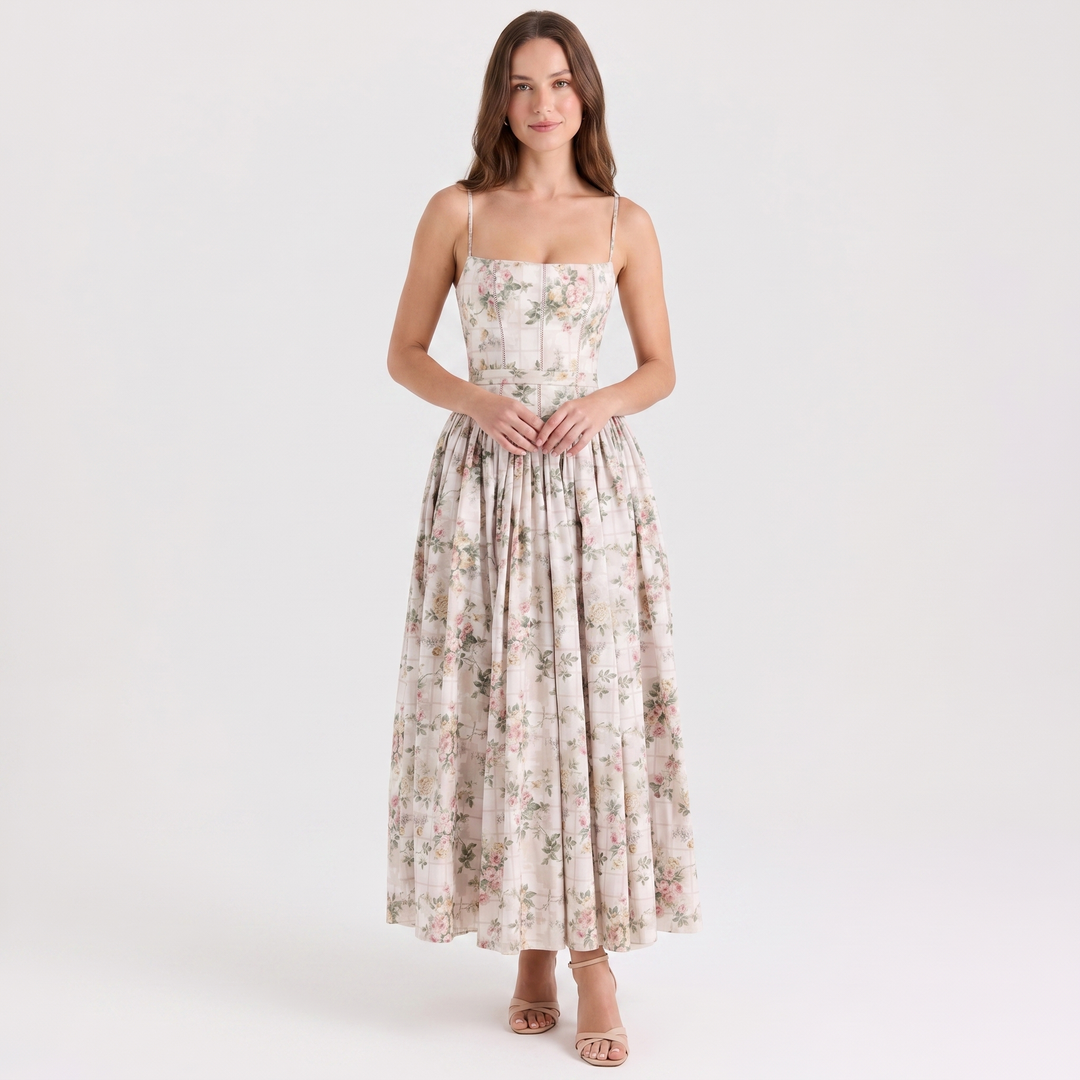 Women's Corset Maxi Dress Spaghetti Strap Full Skirt A Line Sundress