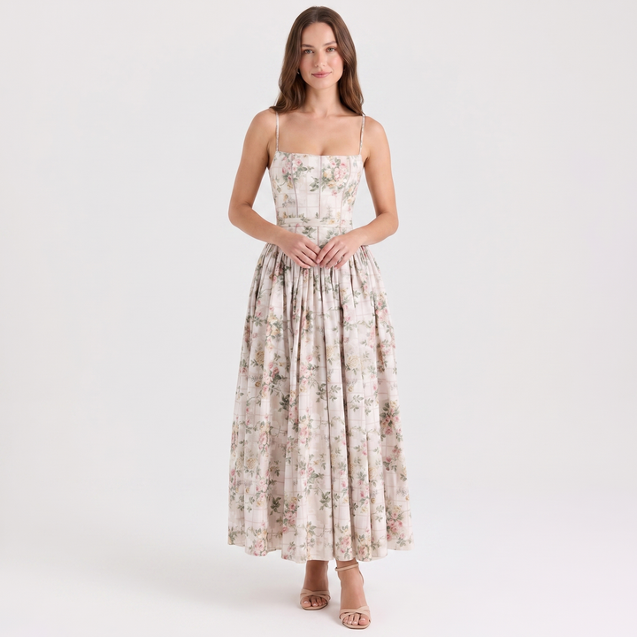 Women's Corset Maxi Dress Spaghetti Strap Full Skirt A Line Sundress