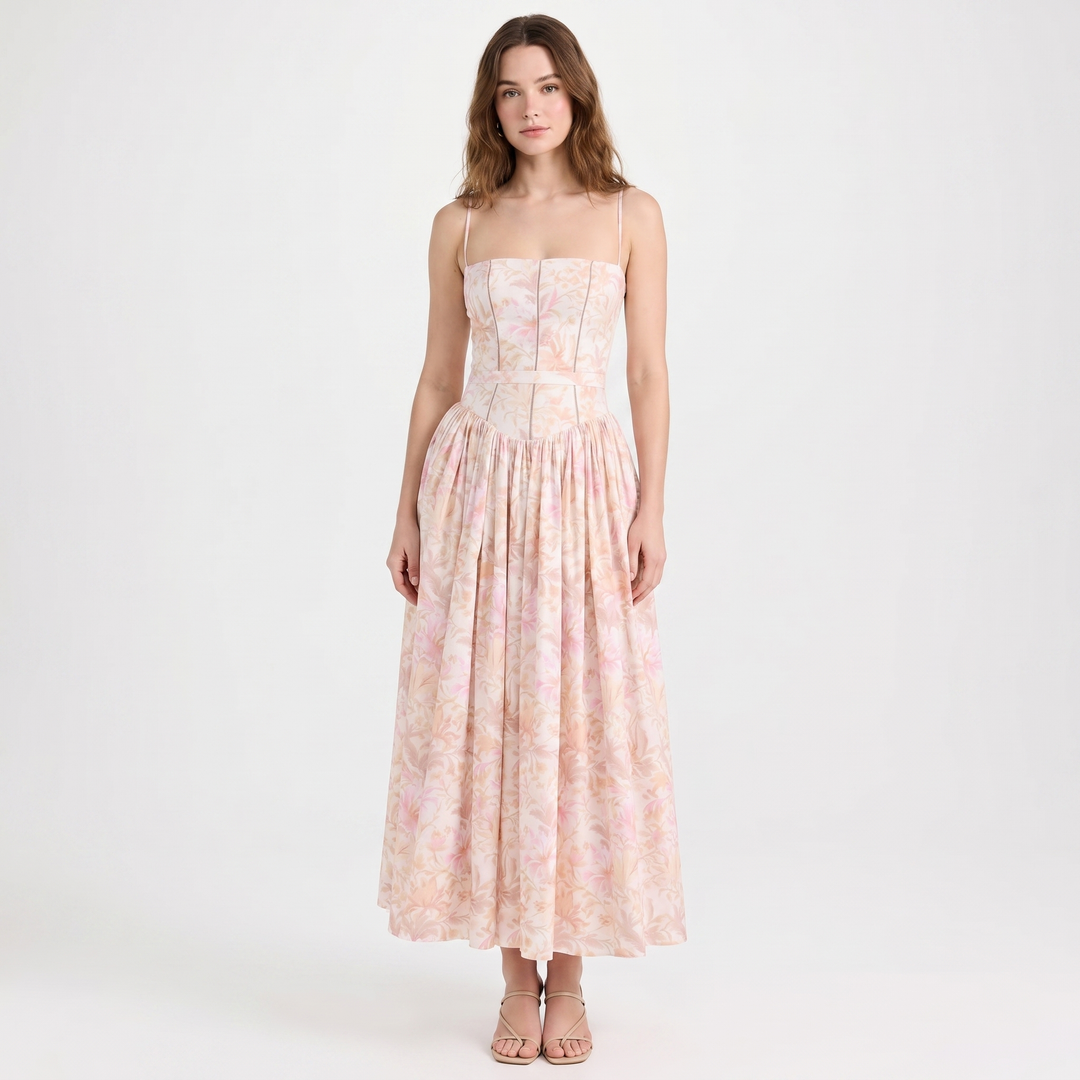 Women's Corset Maxi Dress Spaghetti Strap Full Skirt A Line Sundress