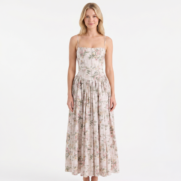 Women's Corset Maxi Dress Spaghetti Strap Full Skirt A Line Sundress