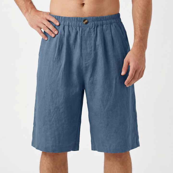 Men's Linen Shorts Elastic Waist Pleated Casual Summer Beach Shorts