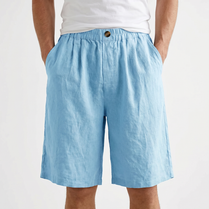 Men's Linen Shorts Elastic Waist Pleated Casual Summer Beach Shorts