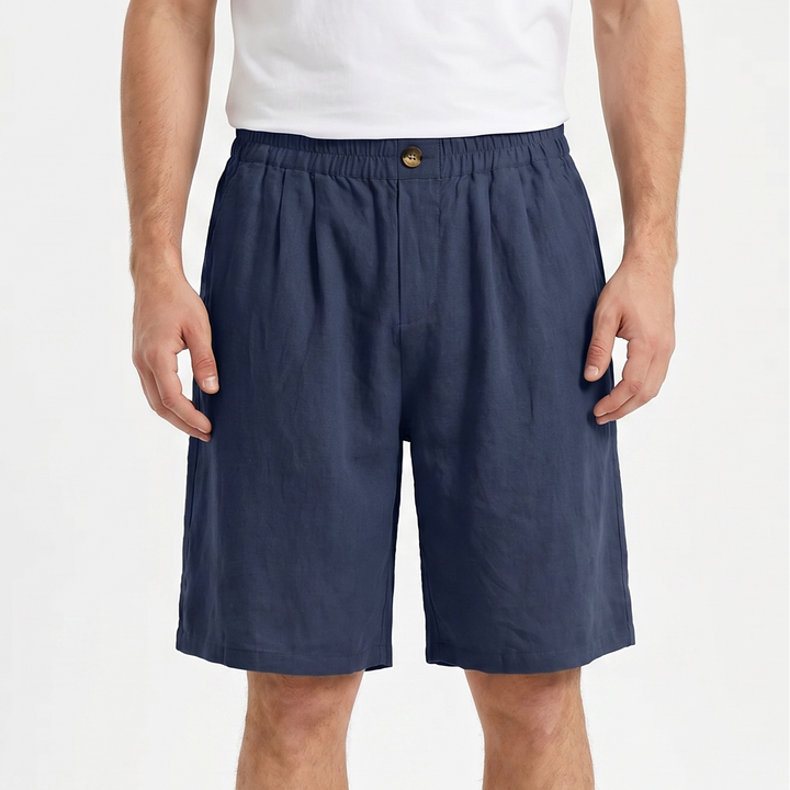 Men's Linen Shorts Elastic Waist Pleated Casual Summer Beach Shorts