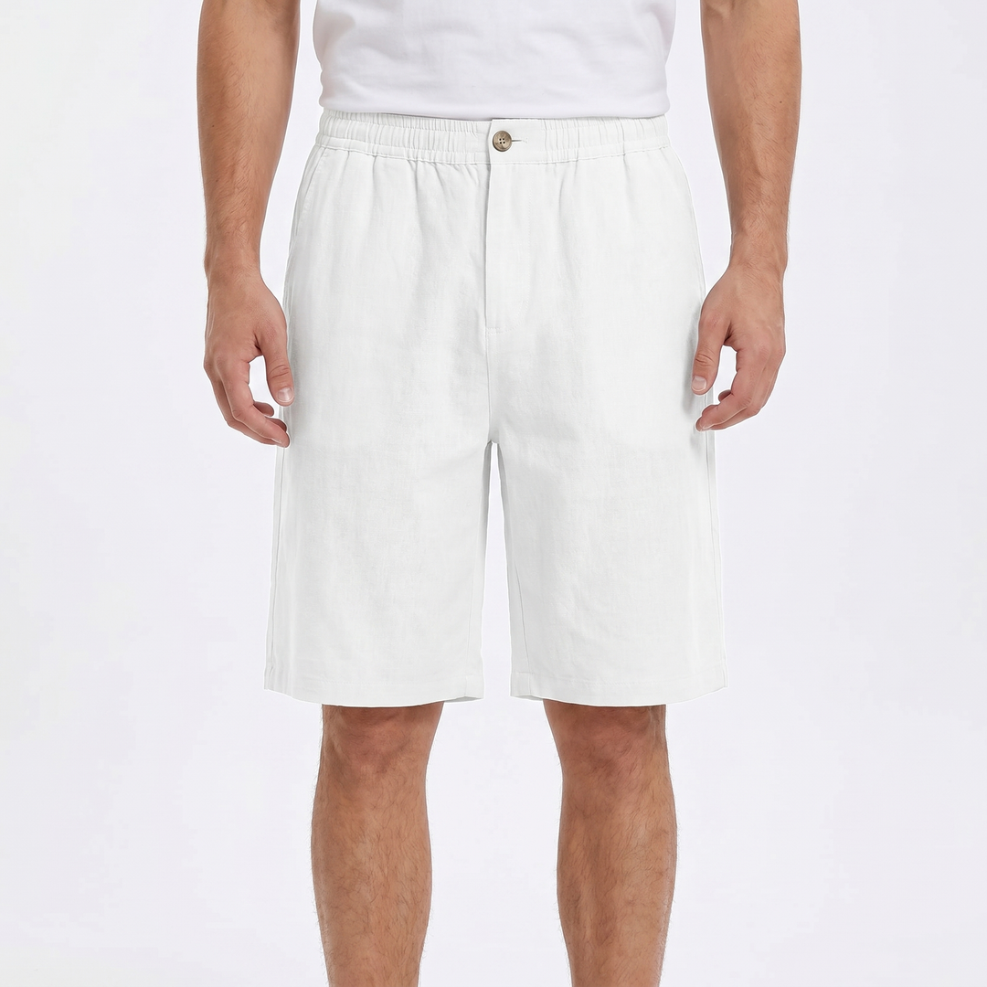 Men's Linen Shorts Elastic Waist Pleated Casual Summer Beach Shorts