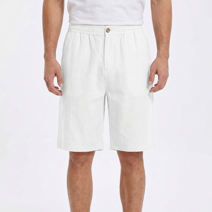 Men's Linen Shorts Elastic Waist Pleated Casual Summer Beach Shorts
