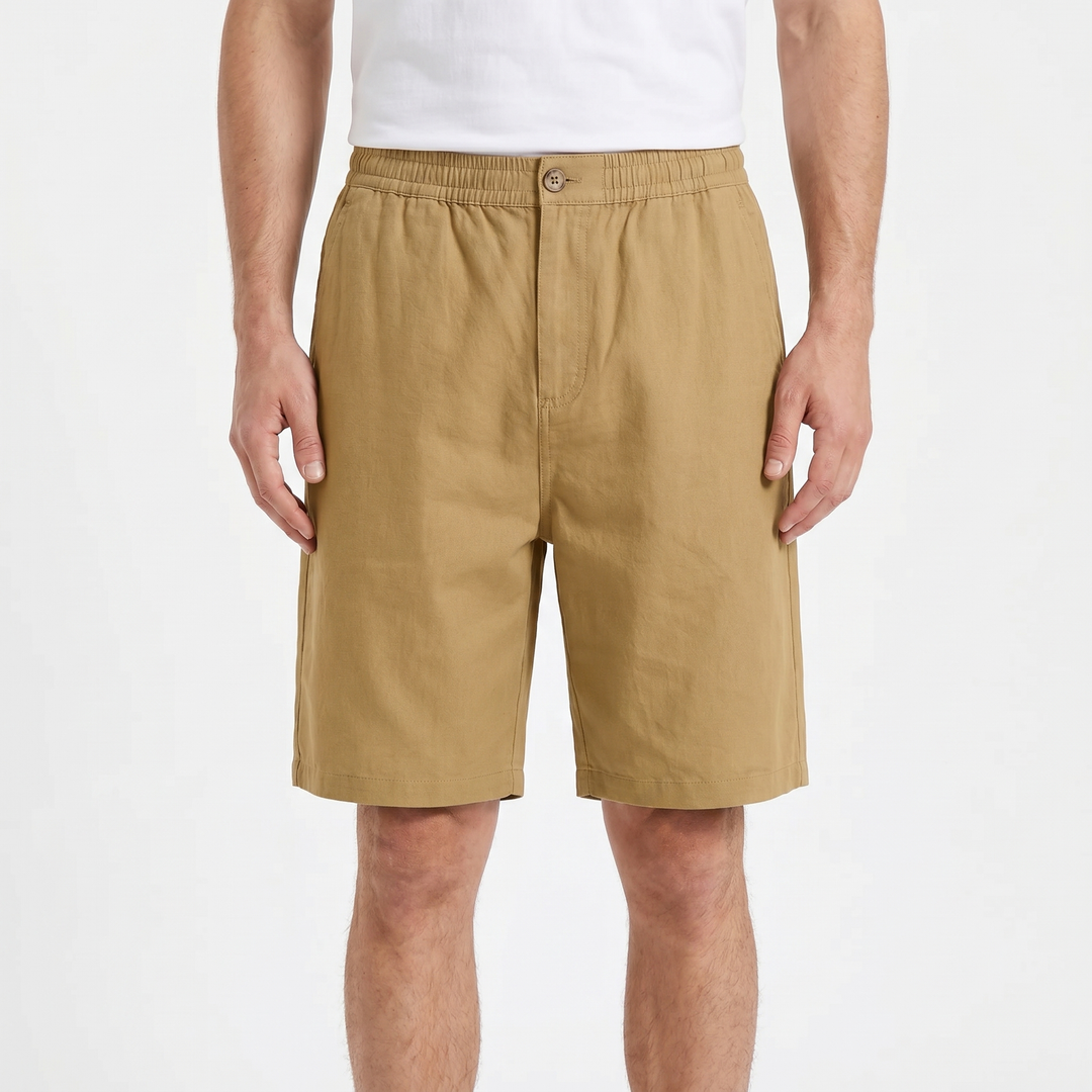 Men's Linen Shorts Elastic Waist Pleated Casual Summer Beach Shorts
