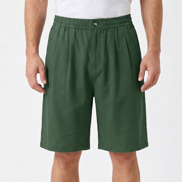 Men's Linen Shorts Elastic Waist Pleated Casual Summer Beach Shorts