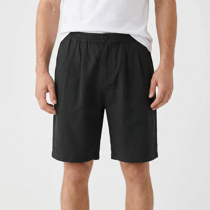 Men's Linen Shorts Elastic Waist Pleated Casual Summer Beach Shorts