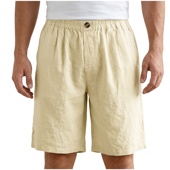 Men's Linen Shorts Elastic Waist Pleated Casual Summer Beach Shorts