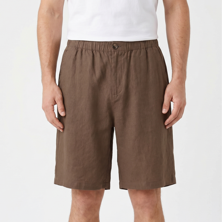 Men's Linen Shorts Elastic Waist Pleated Casual Summer Beach Shorts