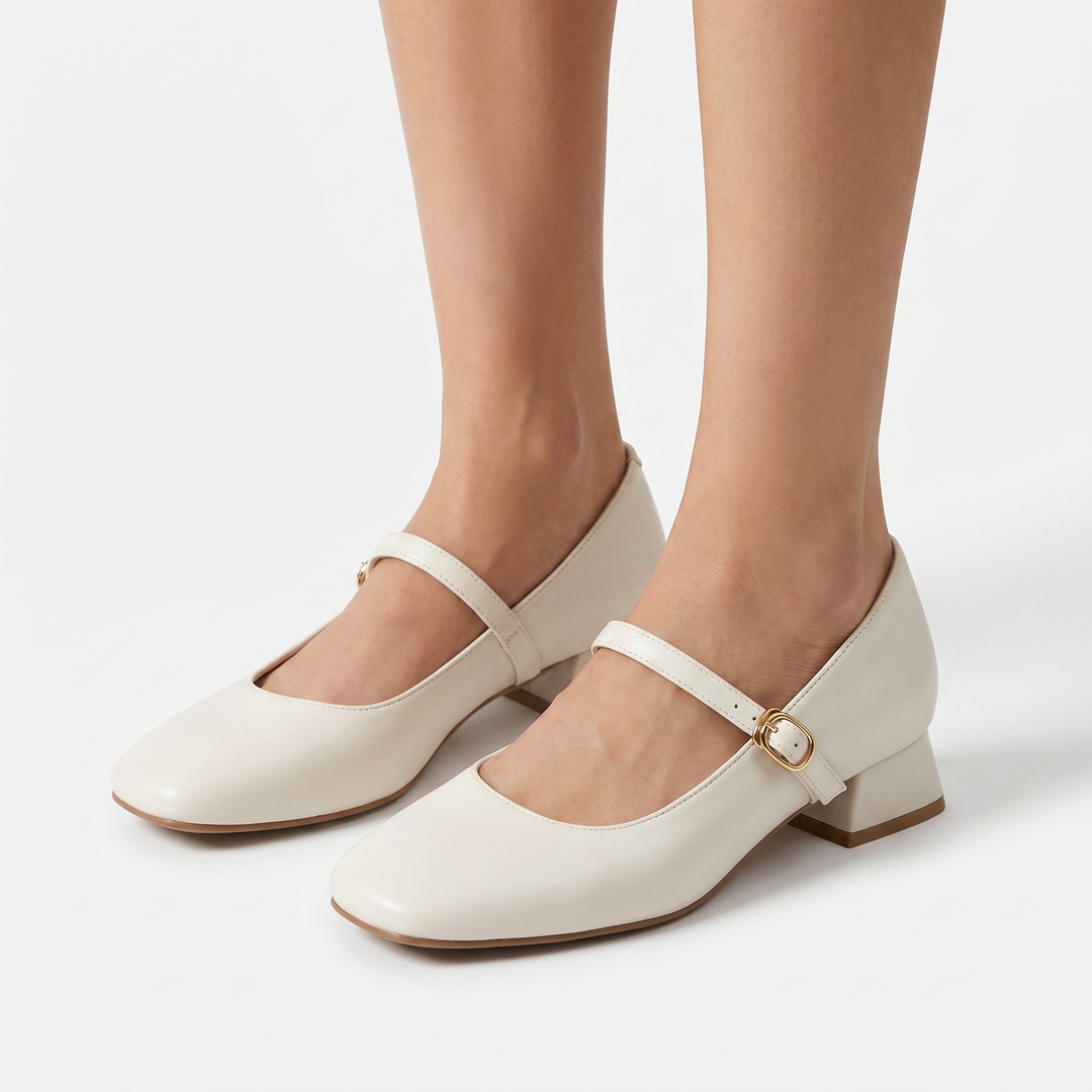 Women's Orthopaedic Mary Jane Block Heel Pumps Square Toe Buckle Strap Low Heel Shoes