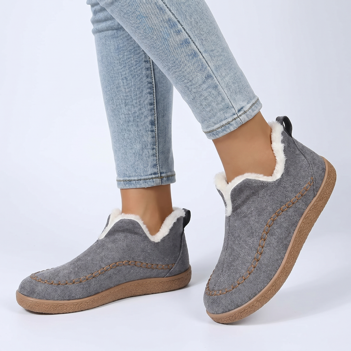 Women's Orthopaedic Faux Fur Lined Suede Slip-On Ankle Boots Moccasin Flat Winter Shoes