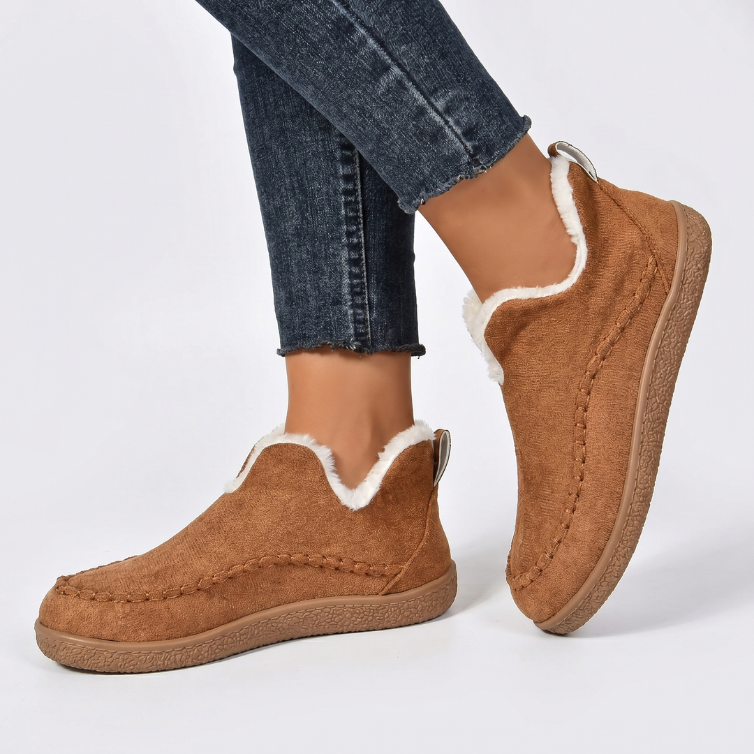 Women's Orthopaedic Faux Fur Lined Suede Slip-On Ankle Boots Moccasin Flat Winter Shoes