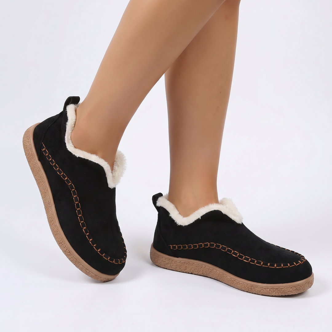 Women's Orthopaedic Faux Fur Lined Suede Slip-On Ankle Boots Moccasin Flat Winter Shoes