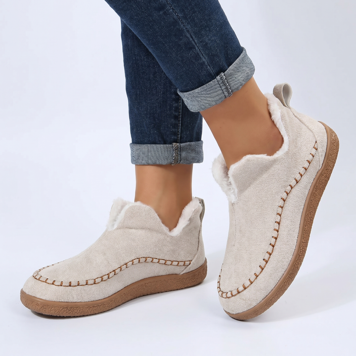 Women's Orthopaedic Faux Fur Lined Suede Slip-On Ankle Boots Moccasin Flat Winter Shoes