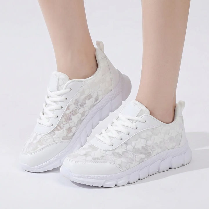 Women's Orthopaedic Floral Lace Mesh Sneakers Lightweight Lace-Up Casual Running Shoes