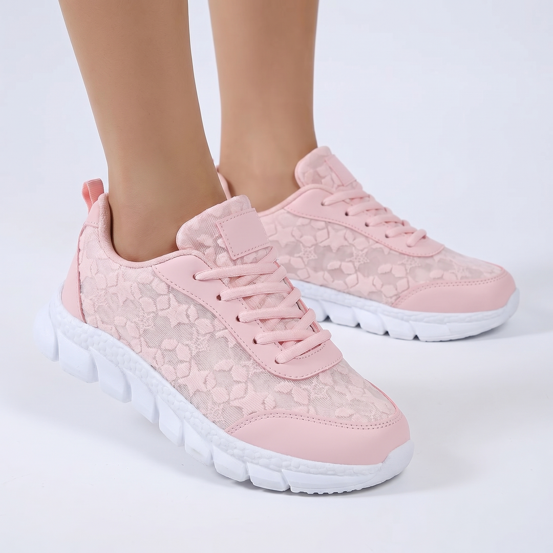 Women's Orthopaedic Floral Lace Mesh Sneakers Lightweight Lace-Up Casual Running Shoes