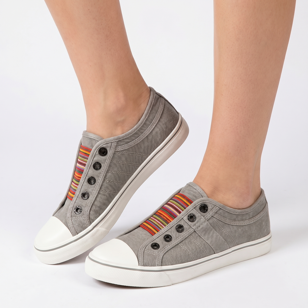 Women's Orthopaedic Canvas Slip-On Sneakers Elastic Striped Band Low Top Casual Shoes