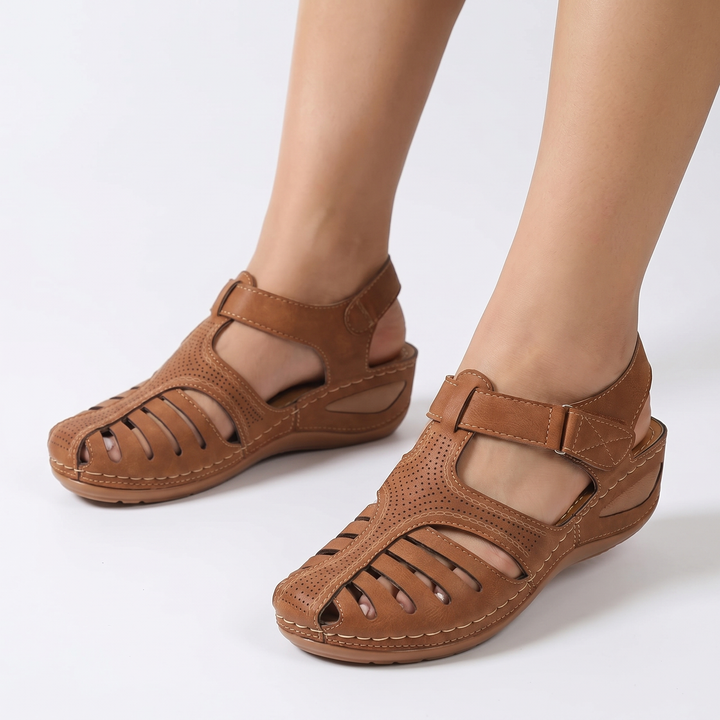 Women's Orthopaedic Closed Toe Wedge Sandals Buckle Strap Cutout Comfort Walking Summer Shoes