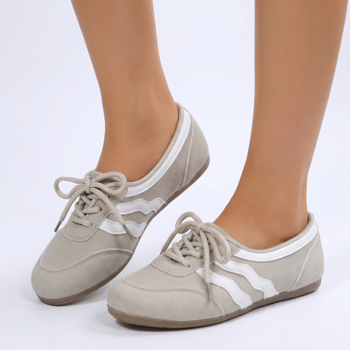 Women's Orthopaedic Suede Lace-Up Retro Sneakers Flat Sole Wave Stripe Casual Shoes