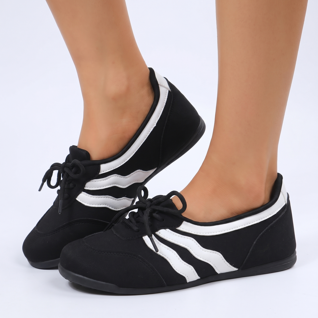 Women's Orthopaedic Suede Lace-Up Retro Sneakers Flat Sole Wave Stripe Casual Shoes