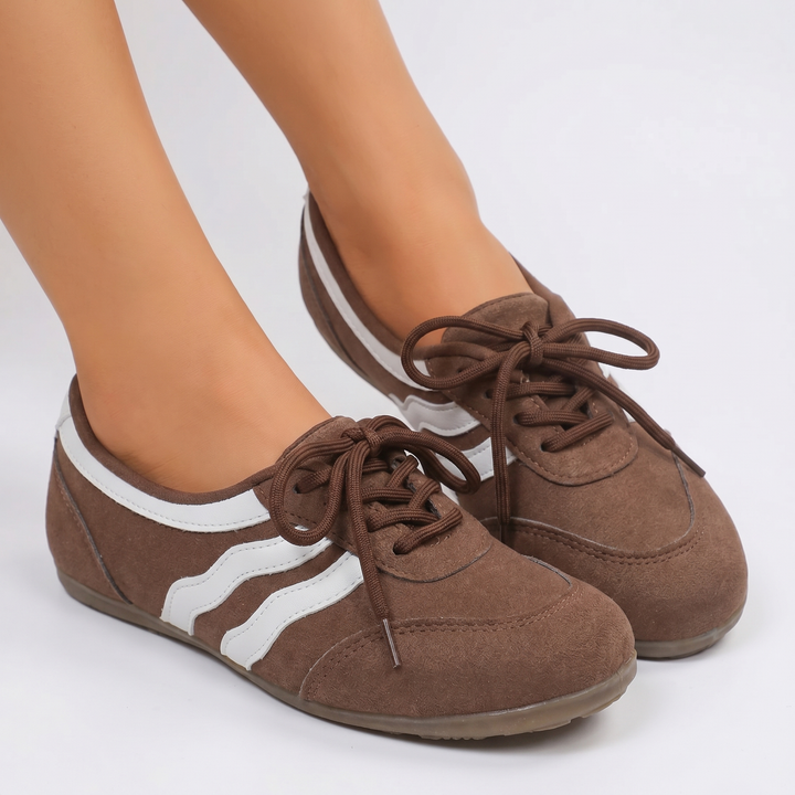 Women's Orthopaedic Suede Lace-Up Retro Sneakers Flat Sole Wave Stripe Casual Shoes
