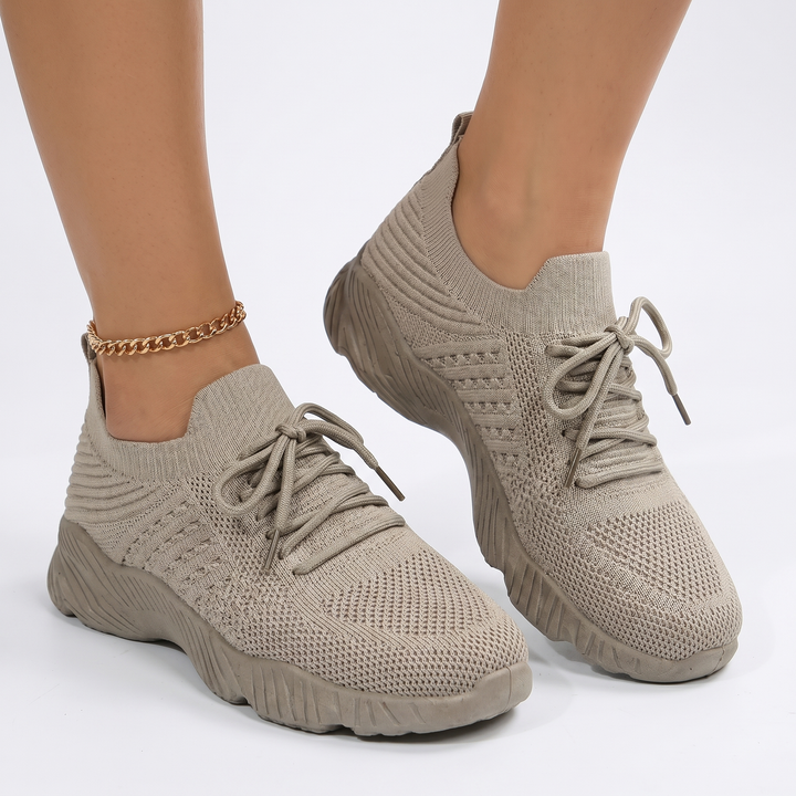 Women's Orthopaedic Knit Sock Sneakers Lace-Up Lightweight Breathable Chunky Sole Running Shoes