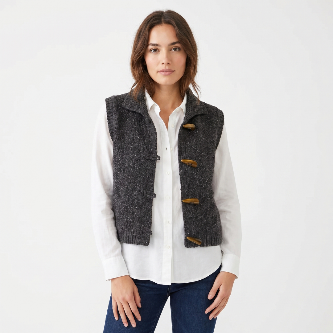 Women's Chunky Knit Sweater Vest Toggle Button Sleeveless Cardigan Waistcoat