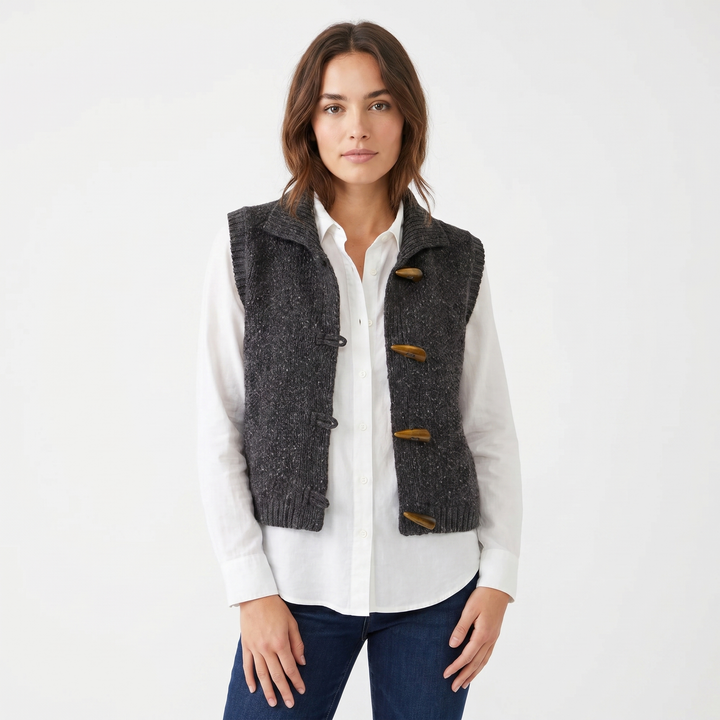 Women's Chunky Knit Sweater Vest Toggle Button Sleeveless Cardigan Waistcoat