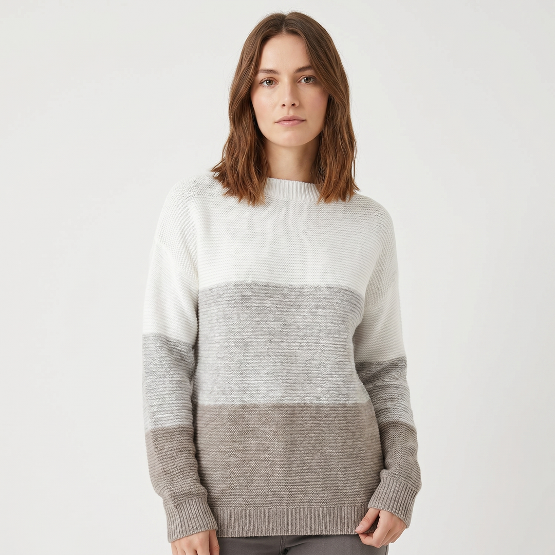 Women's Colour Block Knit Sweater Boat Neck Long Sleeve Relaxed Fit Pullover