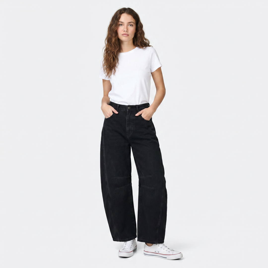 Women's Barrel Leg Jeans Low Rise Baggy Wide Leg Denim Curved Fit Casual