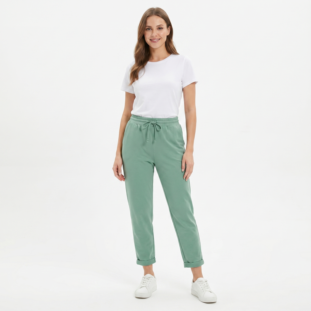 Women's Tapered Jogger Pants Drawstring Waist Cuffed Hem Casual Lounge Trousers