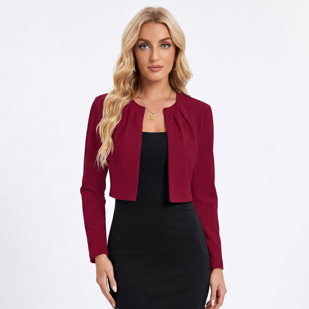 Women's Cropped Blazer Open Front Long Sleeve Office Bolero Jacket Smart