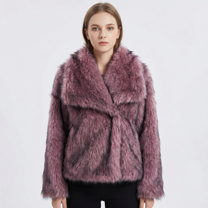 Women's Faux Fur Short Coat Oversized Collar Cropped Fluffy Jacket Winter Outerwear