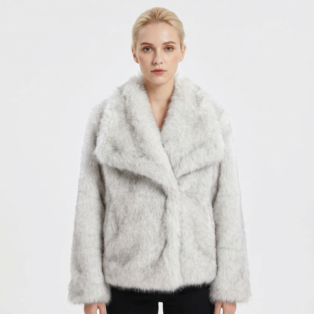 Women's Faux Fur Short Coat Oversized Collar Cropped Fluffy Jacket Winter Outerwear
