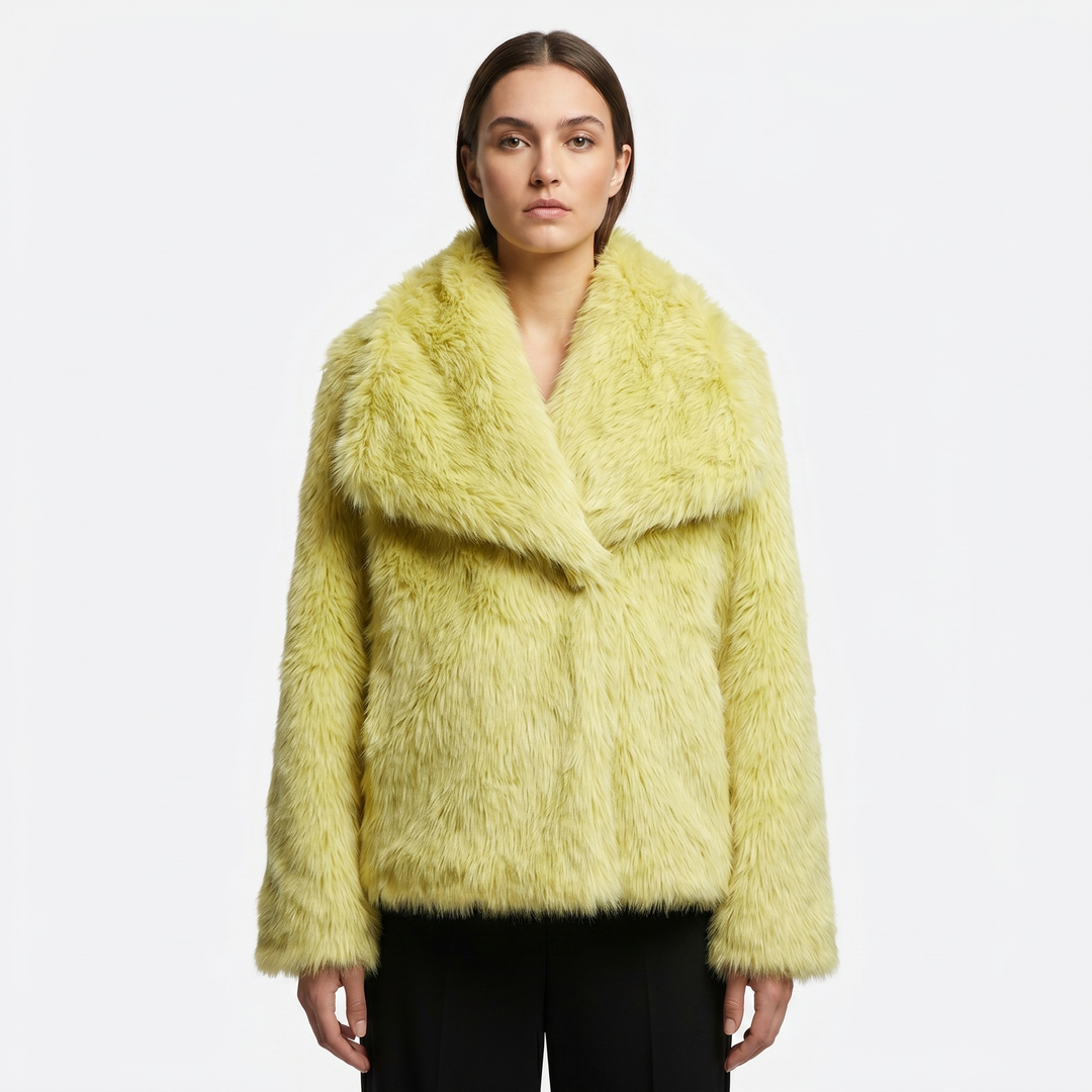 Women's Faux Fur Short Coat Oversized Collar Cropped Fluffy Jacket Winter Outerwear