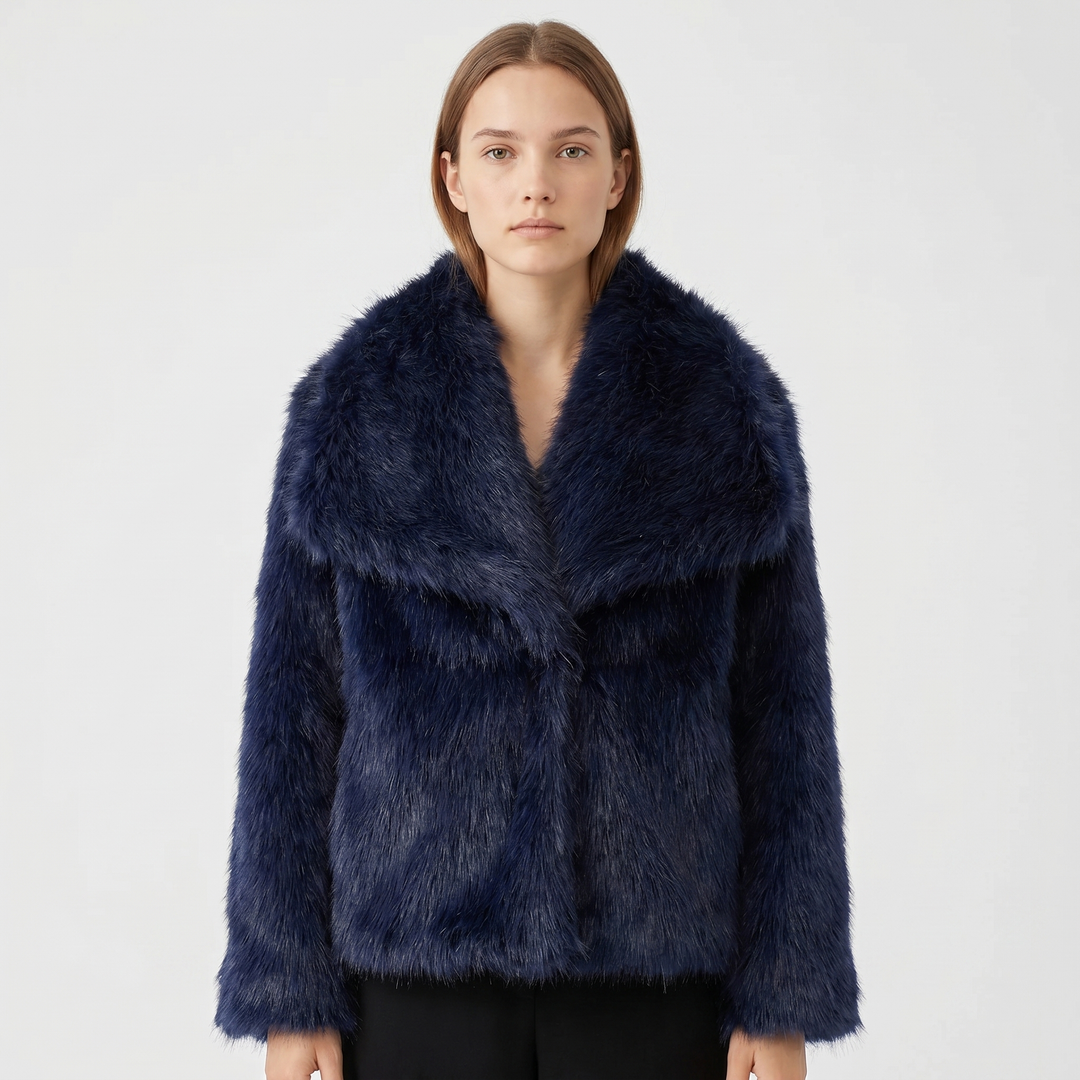 Women's Faux Fur Short Coat Oversized Collar Cropped Fluffy Jacket Winter Outerwear