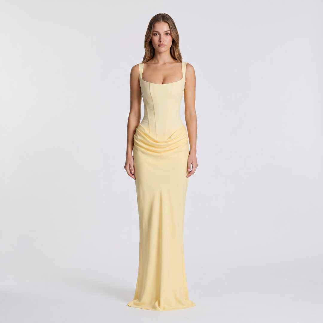 Women's Corset Bodice Satin Maxi Dress Ruched Side Sleeveless Mermaid Formal Gown