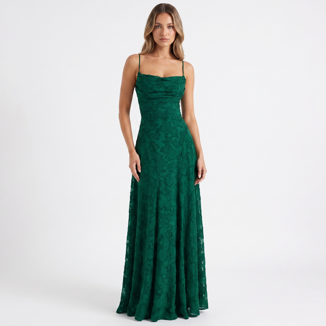 Women's 3D Floral Applique Maxi Dress Spaghetti Strap Square Neck A-Line Bridal Gown