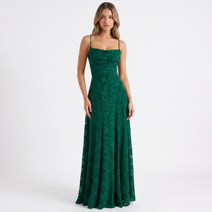 Women's 3D Floral Applique Maxi Dress Spaghetti Strap Square Neck A-Line Bridal Gown