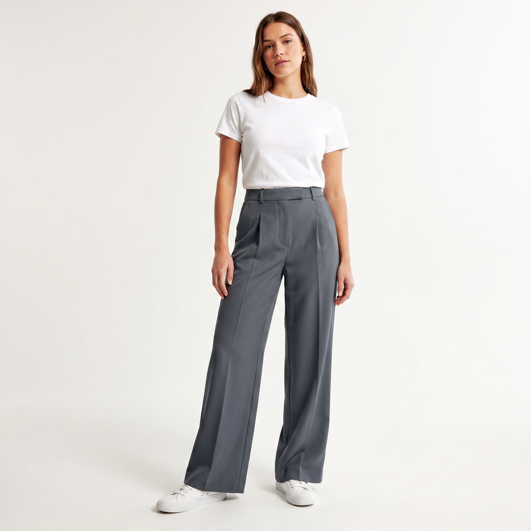 Women's High Waist Wide Leg Trousers Pleated Front Tailored Smart Casual Pants