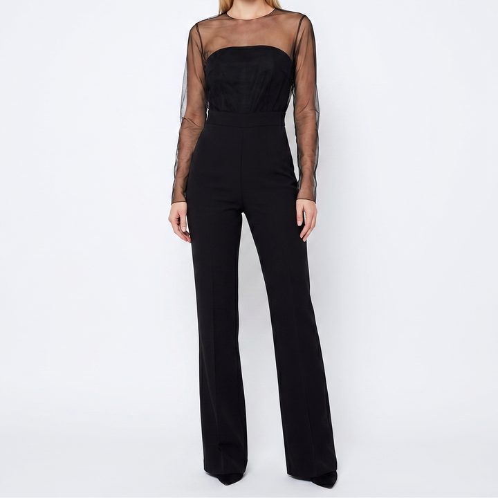 Women's Jumpsuit Sheer Mesh Long Sleeve Flared Leg Formal Evening