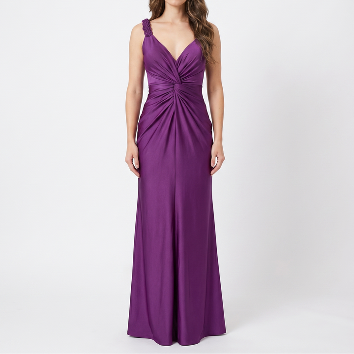 Women's Ruched Mermaid Maxi Dress V Neck Sleeveless Formal Gown