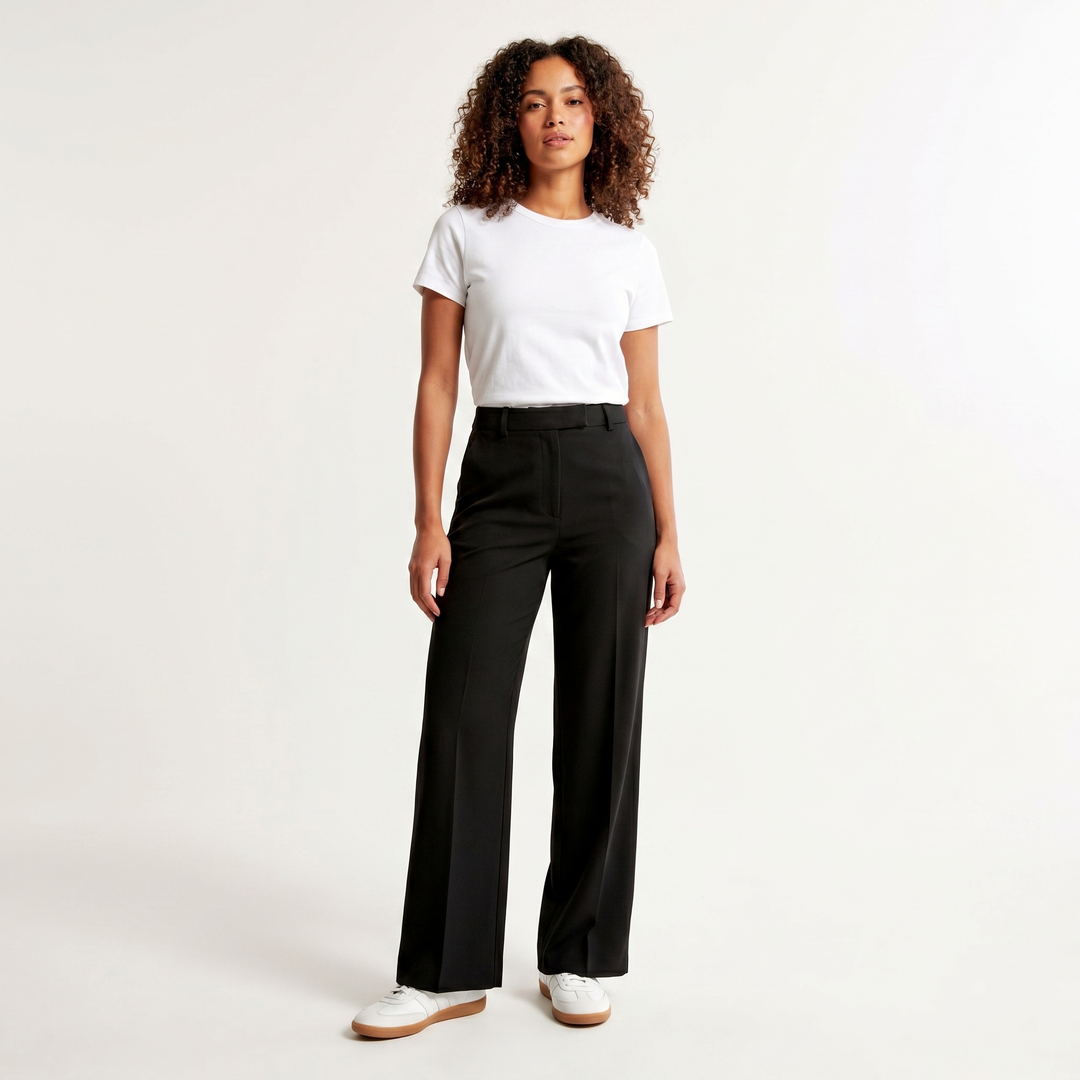 Women's High Waist Wide Leg Trousers Pleated Front Tailored Smart Casual Pants