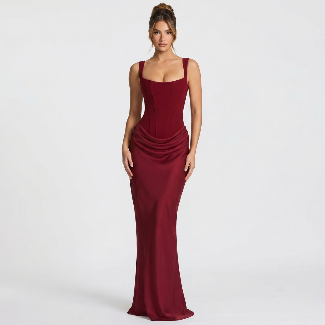 Women's Sleeveless Corset Mermaid Maxi Gown Ruched Hip Bodycon Formal Evening Dress