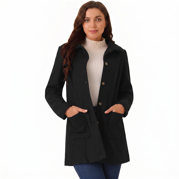 Women's Wool Blend Coat Single Breasted Notch Collar Mid Length Winter Jacket
