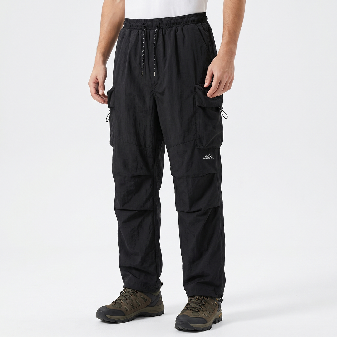 Men's Cargo Pants Wide Leg Drawstring Waist Multi-Pocket Outdoor Trousers