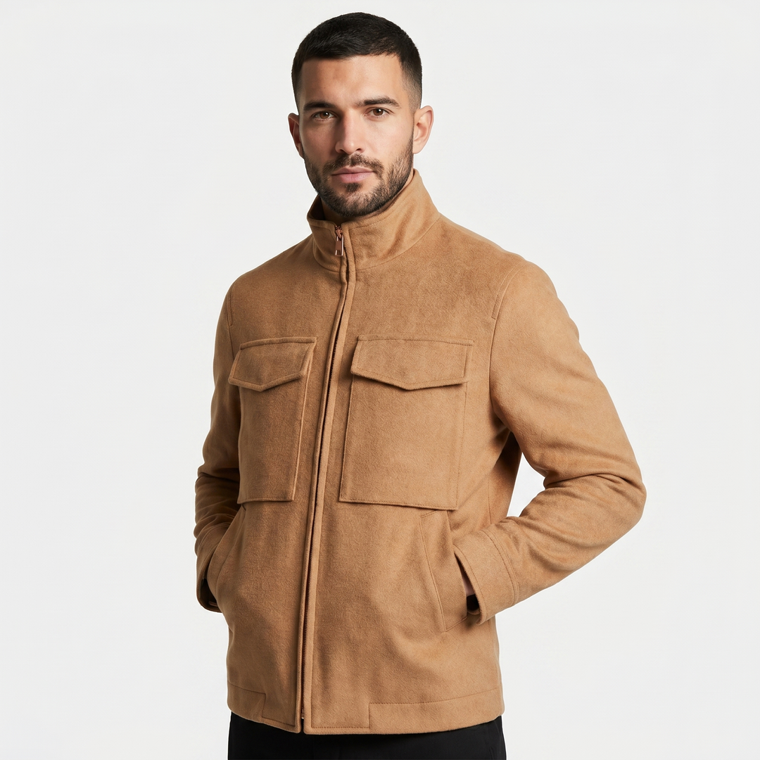 Men's Corduroy Field Jacket Contrast Trim Four Pocket Zip Up Casual Coat