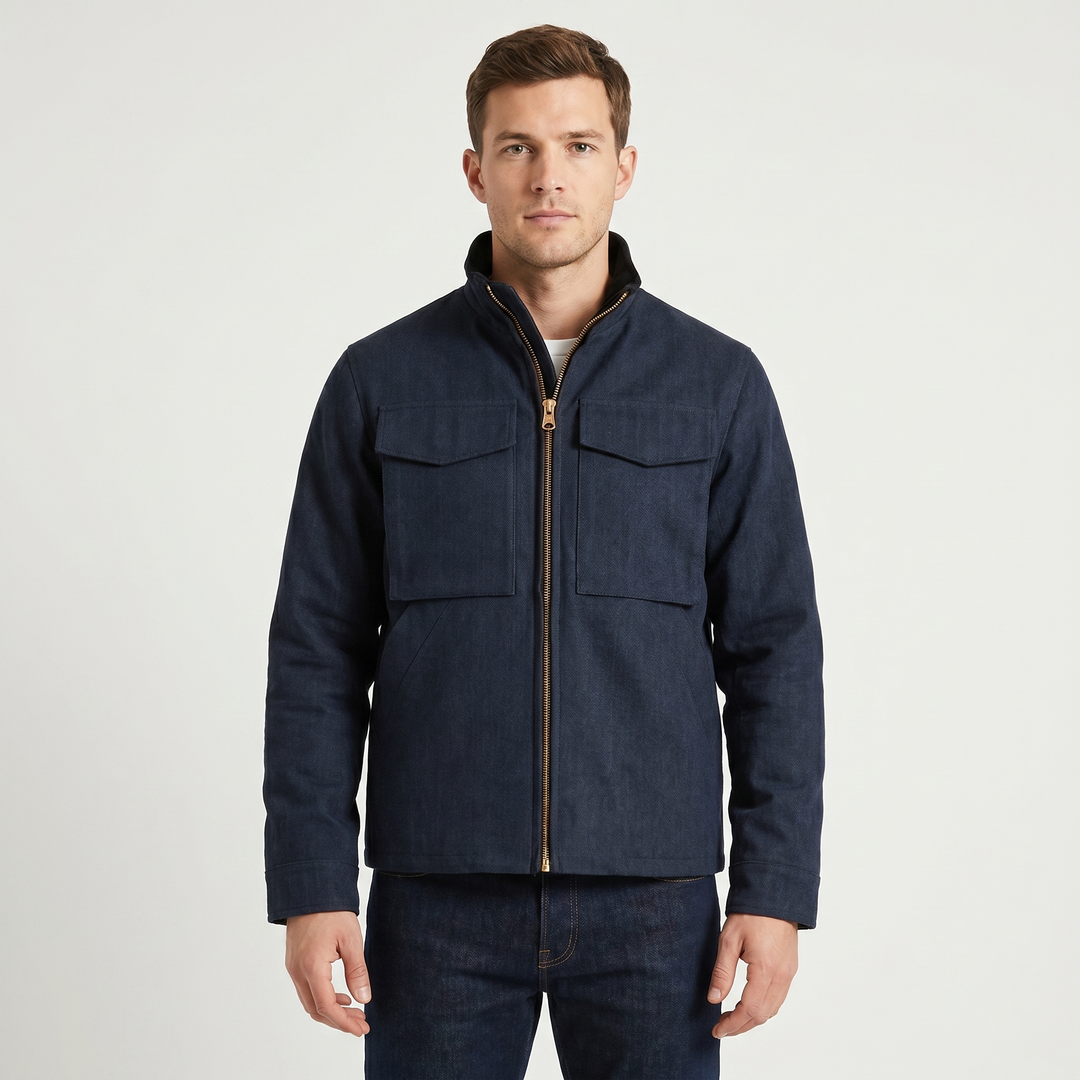 Men's Corduroy Field Jacket Contrast Trim Four Pocket Zip Up Casual Coat